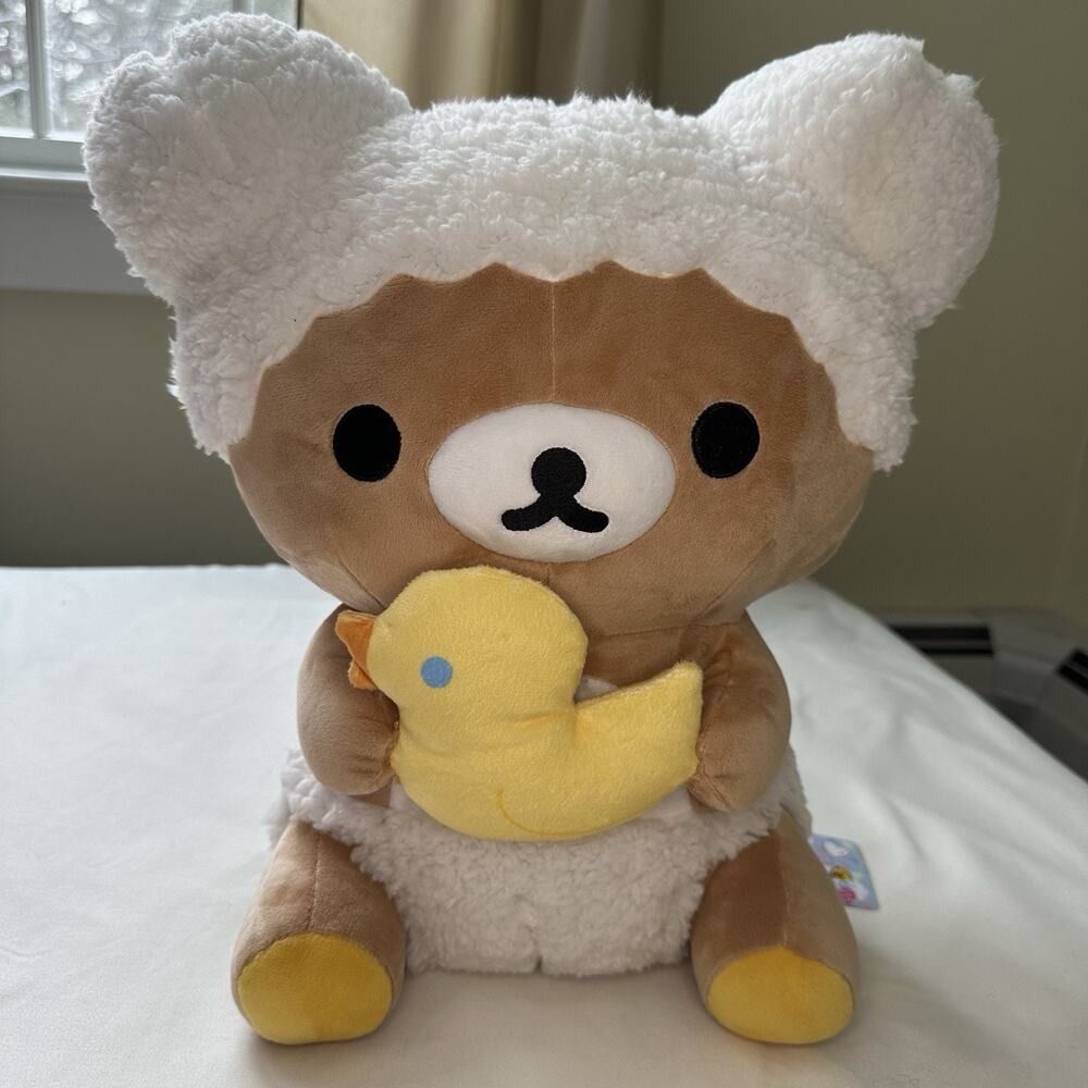 San-X RK Bathtime Rilakkuma w/ Duck 14" Plush Stuffed Bear Round1 Plushie W/ Tag